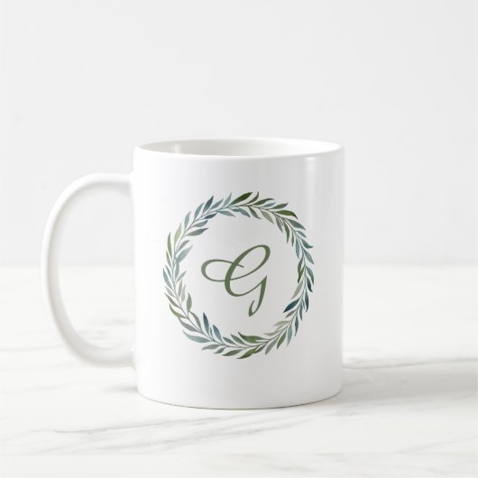 Mug Élégante couronne végétale Monogramme (Gauche)