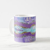 Mug Élégante crème de sirène violet turquoise monogram (Devant gauche)