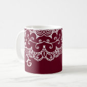 Mug Élégante dentelle blanche bordeaux Monogramme (Devant gauche)