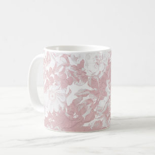 Mug Elégante dentelle florale blanche de corail rose e