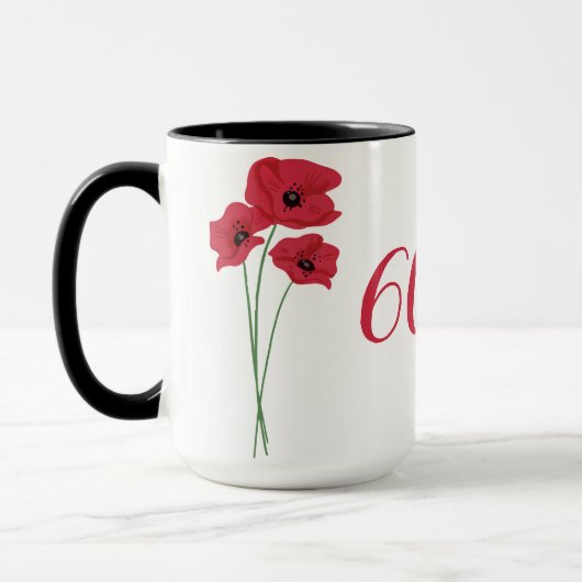Mug Élégante et moderne Rouge Floral 60e anniversaire  (Gauche)