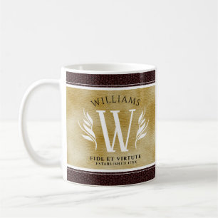 Mug Elégante feuille de cuir et papier Vintage Nom de