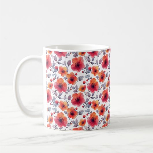 Mug Élégante Fille Chic Design Moderne Fleurs Rouges (Gauche)