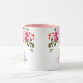 Mug Élégante Fille Rose Rose Nom floral Monogramme (Centre)