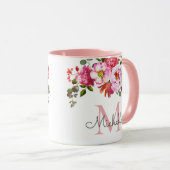 Mug Élégante Fille Rose Rose Nom floral Monogramme (Devant droit)