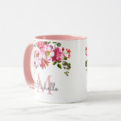 Mug Élégante Fille Rose Rose Nom floral Monogramme (Devant gauche)