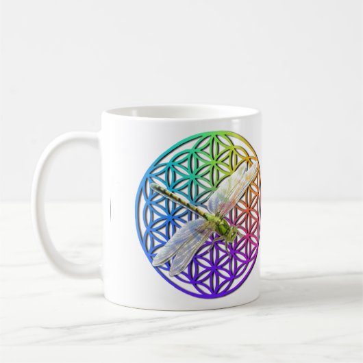 Mug Élégante fleur colorée de vie libellule art (Gauche)