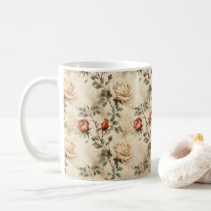 Mug Elégante Fleur Rose Vintage Fleur Beige Floral san