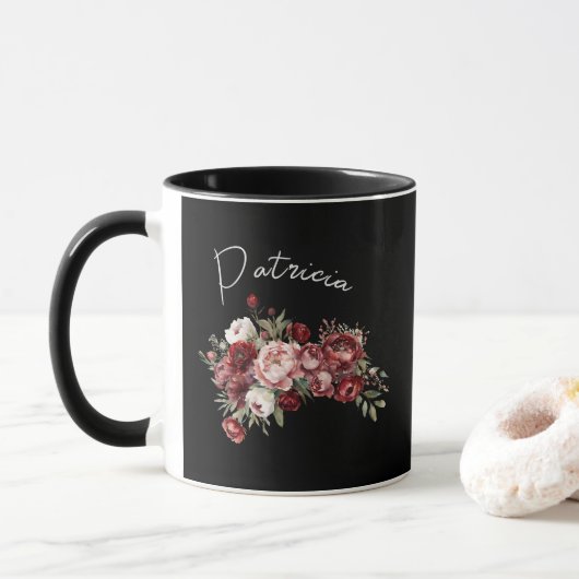 Mug Elégante Fleurs Bourgogne (Avec donut)