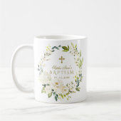 Mug Élégante Fleurs de crème blanche Croix d'or Baptêm (Gauche)