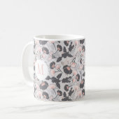 Mug Élégante Fleurs Gris Rose Feminine Monogramme (Devant gauche)