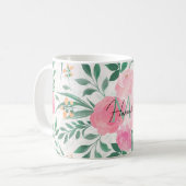 Mug Elégante Fleurs Roses Blanches Aquarelle Florale (Devant gauche)