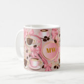 Mug Élégante fleurs roses et ruban monogramme personna (Devant gauche)