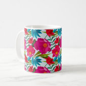 Mug Élégante Fleurs Tropicales Roses Et Rouges (Devant gauche)
