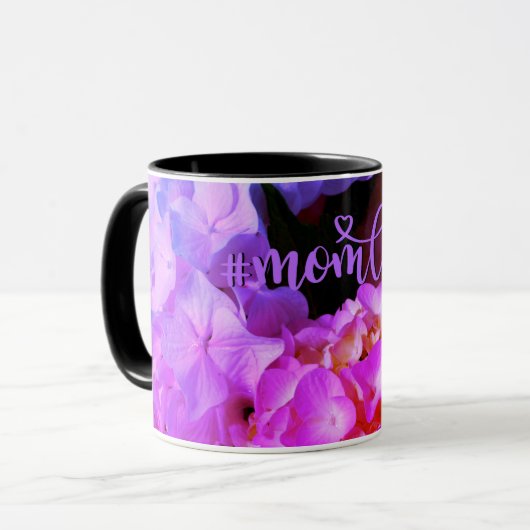 Mug Elégante flore rose chaud violet hydrangée (Devant gauche)