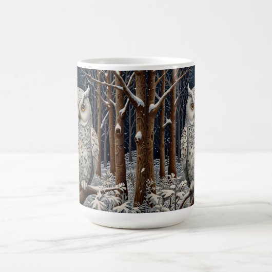 Mug Élégante forêt d'hiver de chouette blanche boho (Centre)