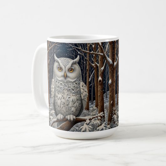 Mug Élégante forêt d'hiver de chouette blanche boho (Devant gauche)