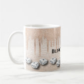 Mug Élégante Girly Sparkle Dice Bunco Monogramme (Gauche)