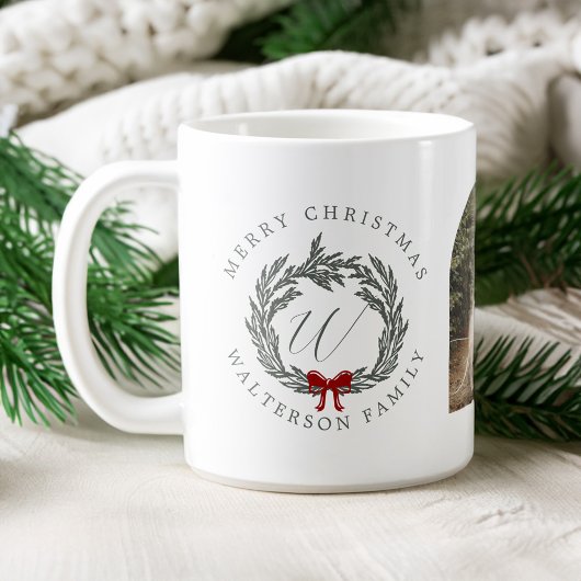 Mug Elégante Hiver Garland Wreath Monogramme Arche Pho