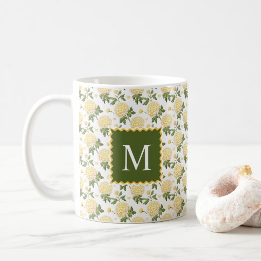 Mug Élégante Hydragea Jaune Monogramme Floral (Avec donut)