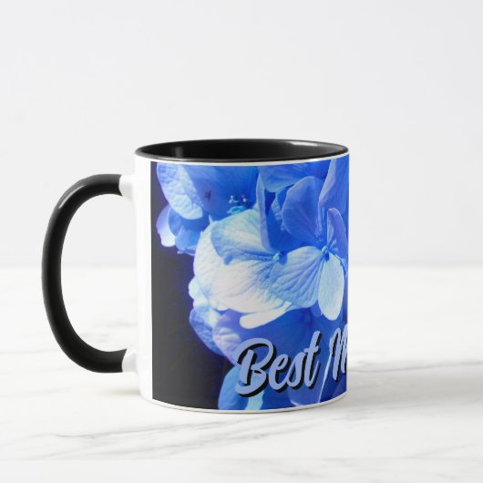 Mug Elégante hydrangée à fleurs bleues Meilleure maman (Gauche)