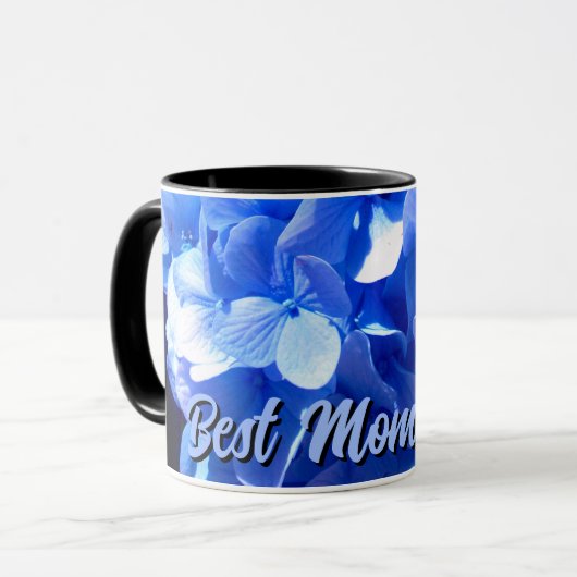 Mug Elégante hydrangée à fleurs bleues Meilleure maman (Devant gauche)
