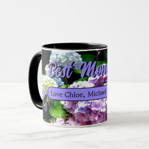 Mug Elégante hydrangée jardin rose violet photo floral
