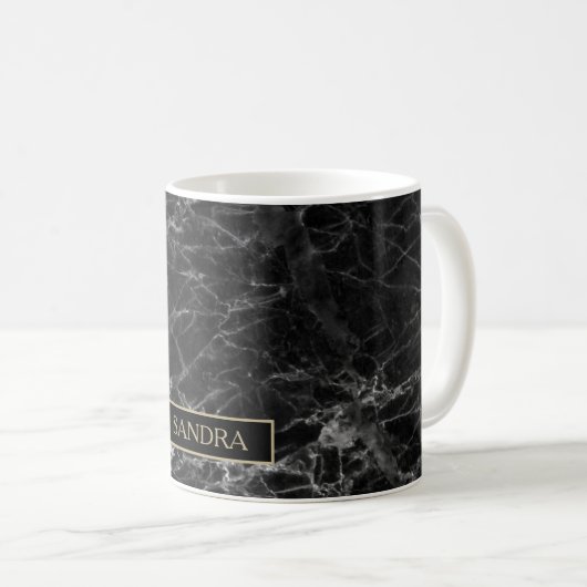 Mug Élégante impression en marbre noir avec nom (Devant droit)
