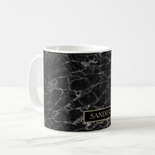 Mug Élégante impression en marbre noir avec nom