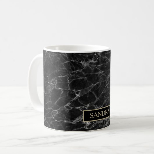 Mug Élégante impression en marbre noir avec nom (Devant gauche)