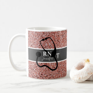 Mug Élégante infirmière RN Rose Parties scintillant d'