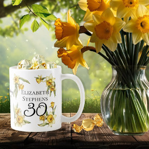 Mug Élégante jonquille jaune 30e anniversaire floral