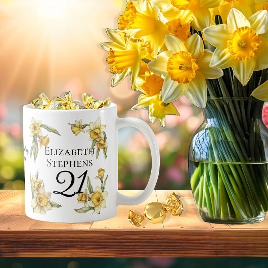 Mug Élégante jonquille jaune Floral 21e anniversaire