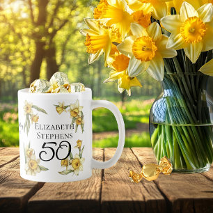 Mug Élégante jonquille jaune Floral 50e anniversaire