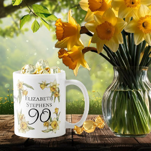 Mug Élégante jonquille jaune Floral 90e anniversaire
