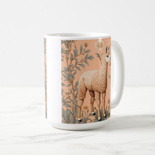 Mug Élégante Lama et Fleurs de marguerite sur la pêche (Devant droit)
