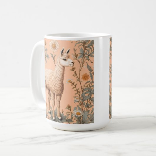 Mug Élégante Lama et Fleurs de marguerite sur la pêche (Devant gauche)