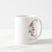 Mug Élégante lettre florale C Bouquet rose et ivoire (Devant droit)