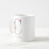Mug Élégante lettre florale C Bouquet rose et ivoire (Devant gauche)