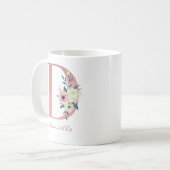Mug Élégante lettre florale D Bouquet rose et ivoire (Devant gauche)