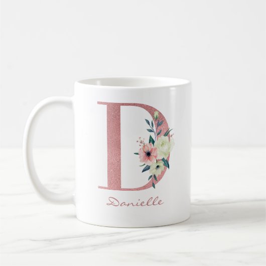 Mug Élégante lettre florale D Bouquet rose et ivoire (Gauche)