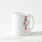 Mug Élégante lettre florale E Bouquet rose et ivoire (Devant droit)