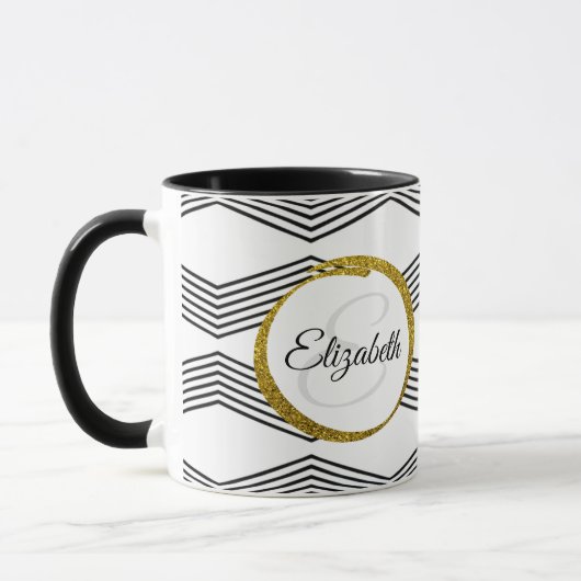 Mug Élégante lettre initiale Monogramme | Noir et blan (Gauche)