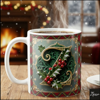Mug Élégante lettre initiale Z de Noël en or houx