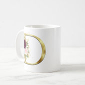Mug Élégante lettre or D rose Bourgogne Rose Monogramm (Devant gauche)