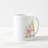 Mug Élégante lettre rose florale or Monogramme A (Devant droit)