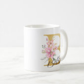 Mug Élégante lettre rose florale or Monogramme B (Devant droit)