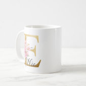 Mug Élégante lettre rose florale or Monogramme E (Devant gauche)