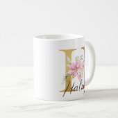 Mug Élégante lettre rose florale or Monogramme H (Devant droit)