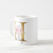 Mug Élégante lettre rose florale or Monogramme H (Devant gauche)